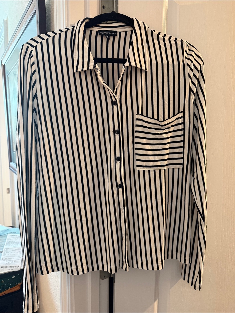 Black & White Striped Button-Up Shirt